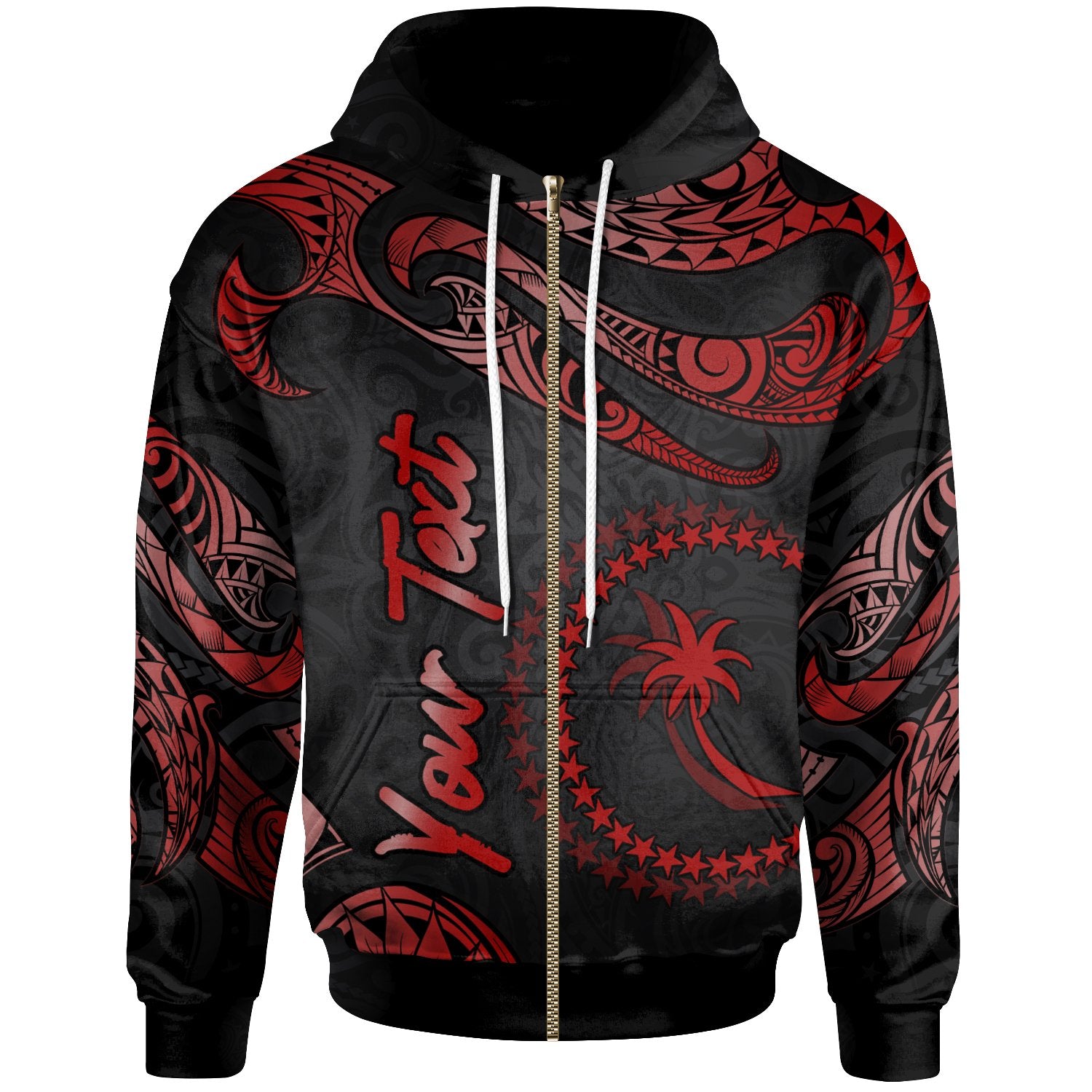 Chuuk Micronesia Custom Zip Hoodie Polynesian Tattoo Red Version Unisex Red - Polynesian Pride