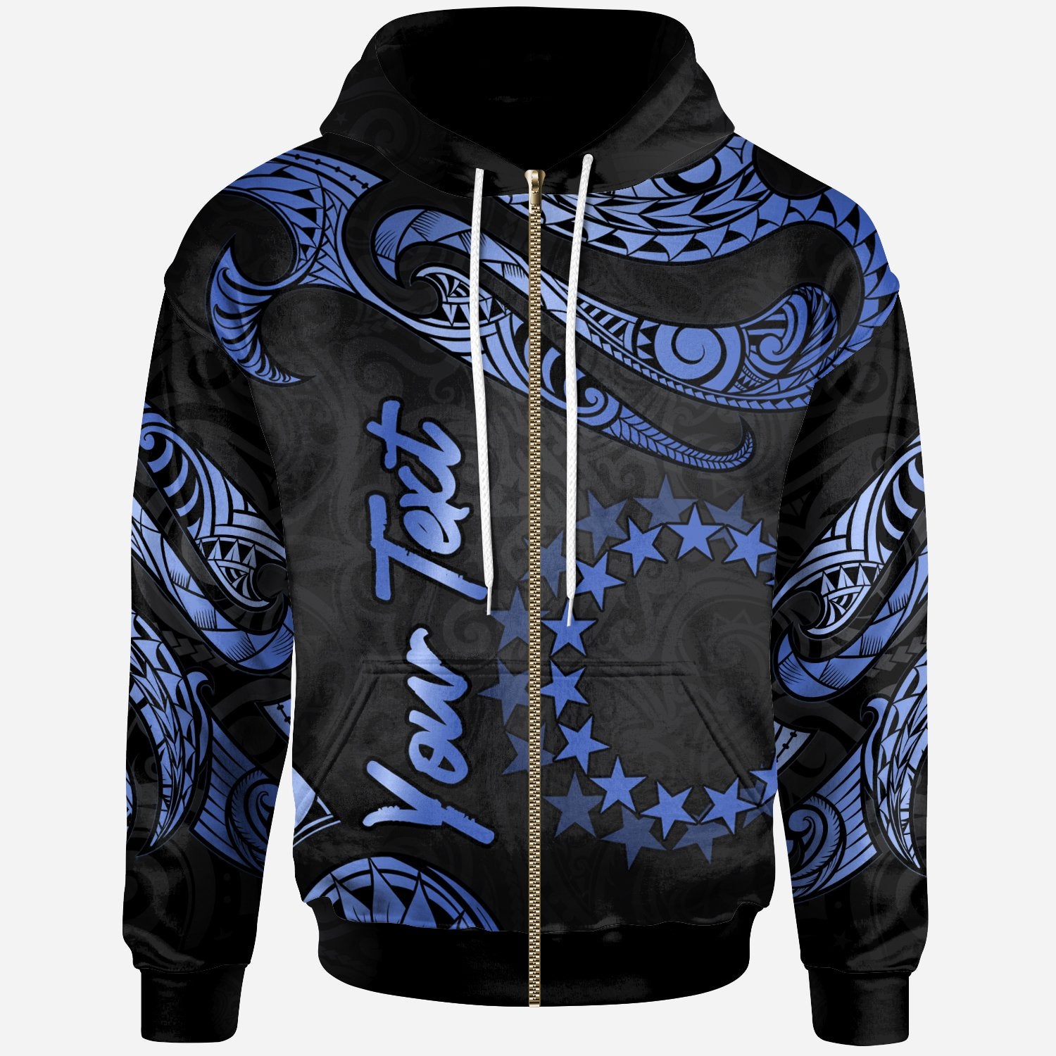 Cook Islands Polynesian Custom Zip Hoodie Polynesian Tattoo Blue Version Unisex Blue - Polynesian Pride