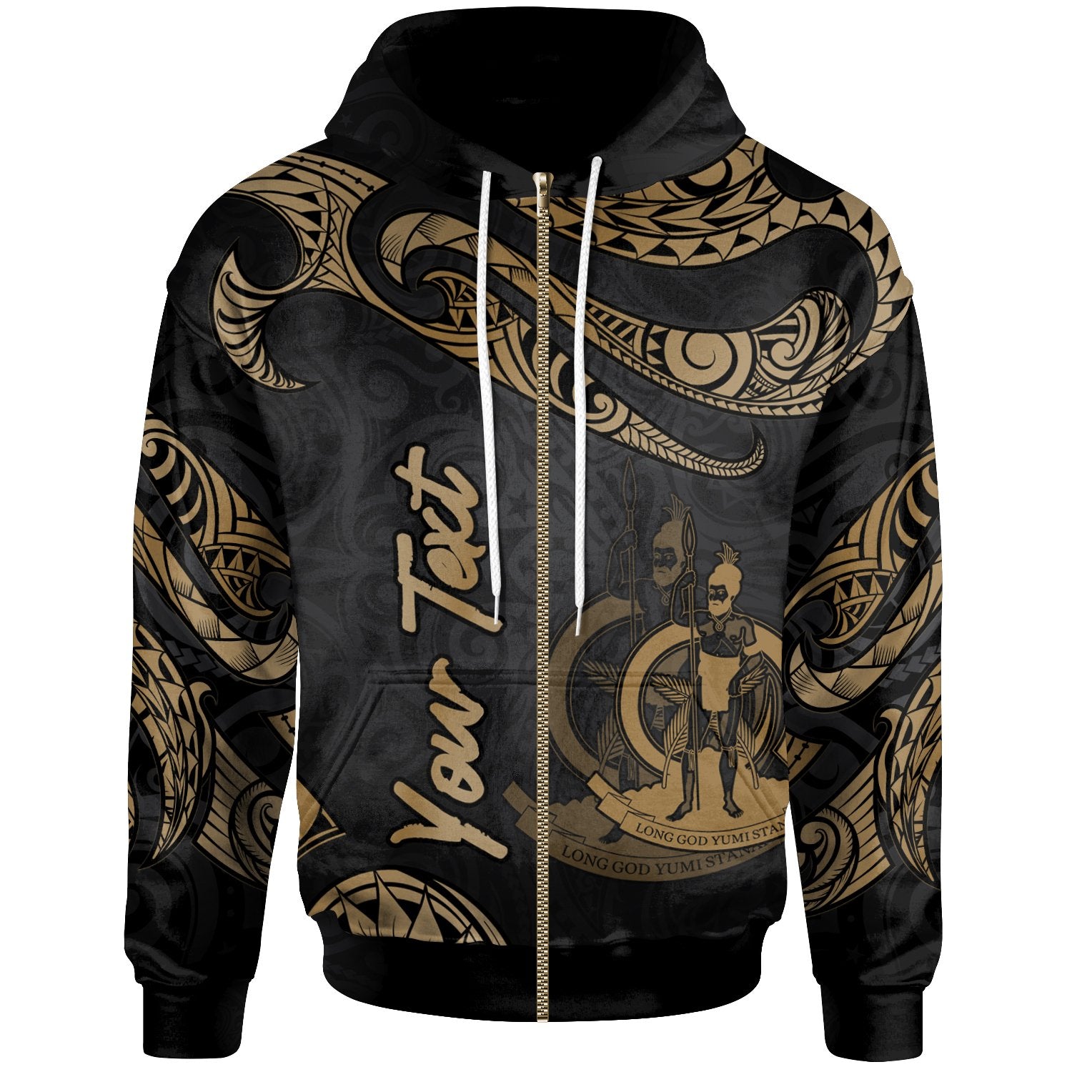 Vanuatu Polynesian Custom Zip Hoodie Polynesian Tattoo Gold Version Unisex Gold - Polynesian Pride