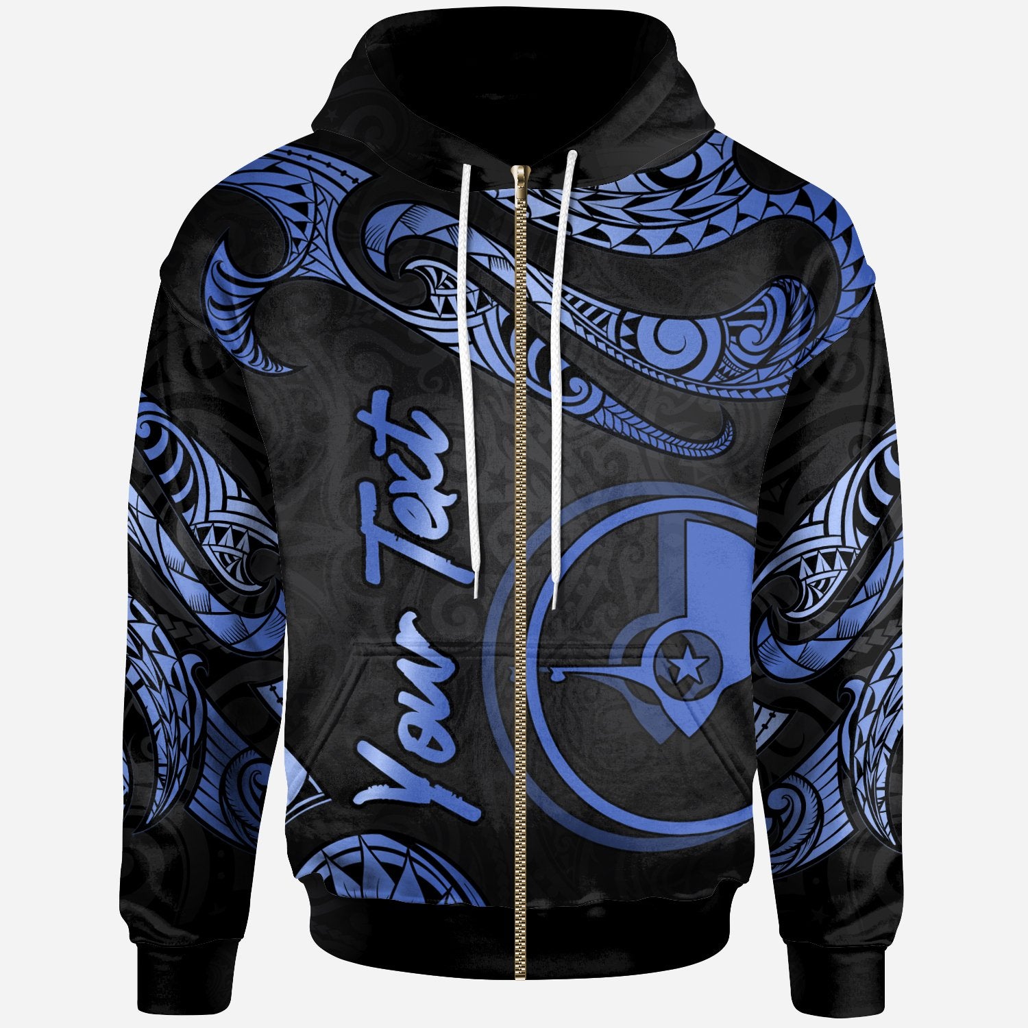 Yap Polynesian Custom Zip Hoodie Polynesian Tattoo Blue Version Unisex Blue - Polynesian Pride