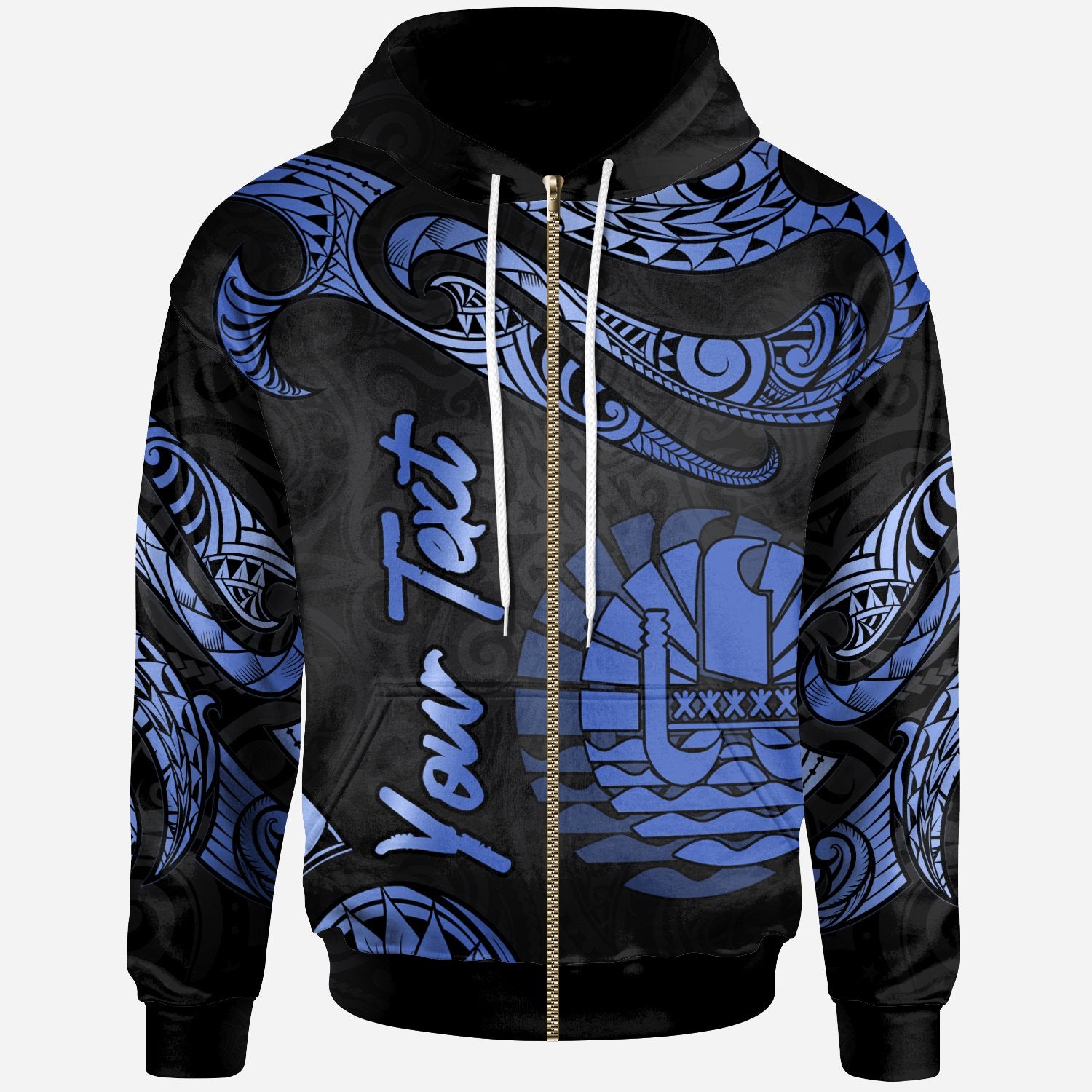 Tahiti Polynesian Custom Zip Hoodie Polynesian Tattoo Blue Version Unisex Blue - Polynesian Pride