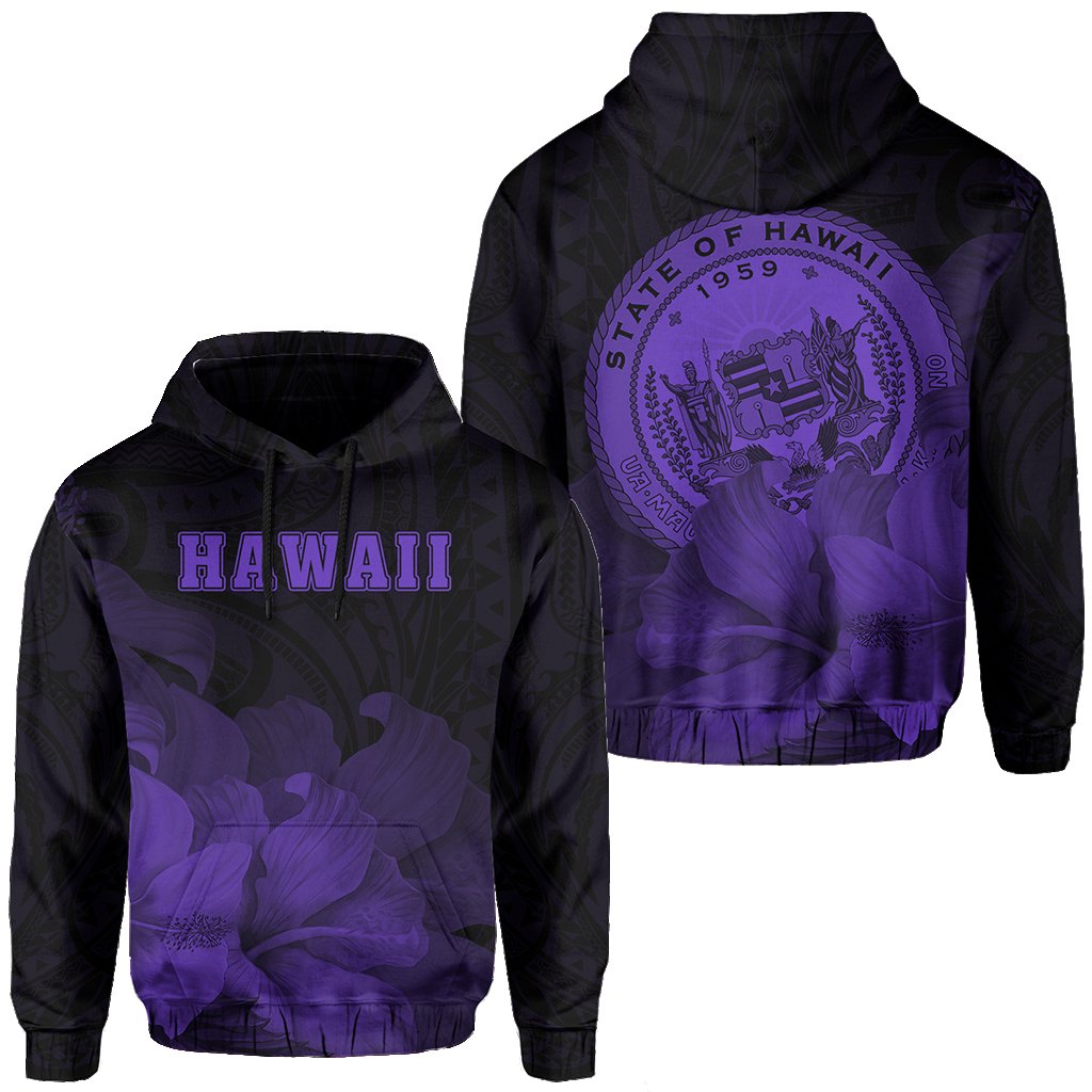 Tropic Hibiscus Seal of Hawaii Hoodie Violet Unisex Violet - Polynesian Pride