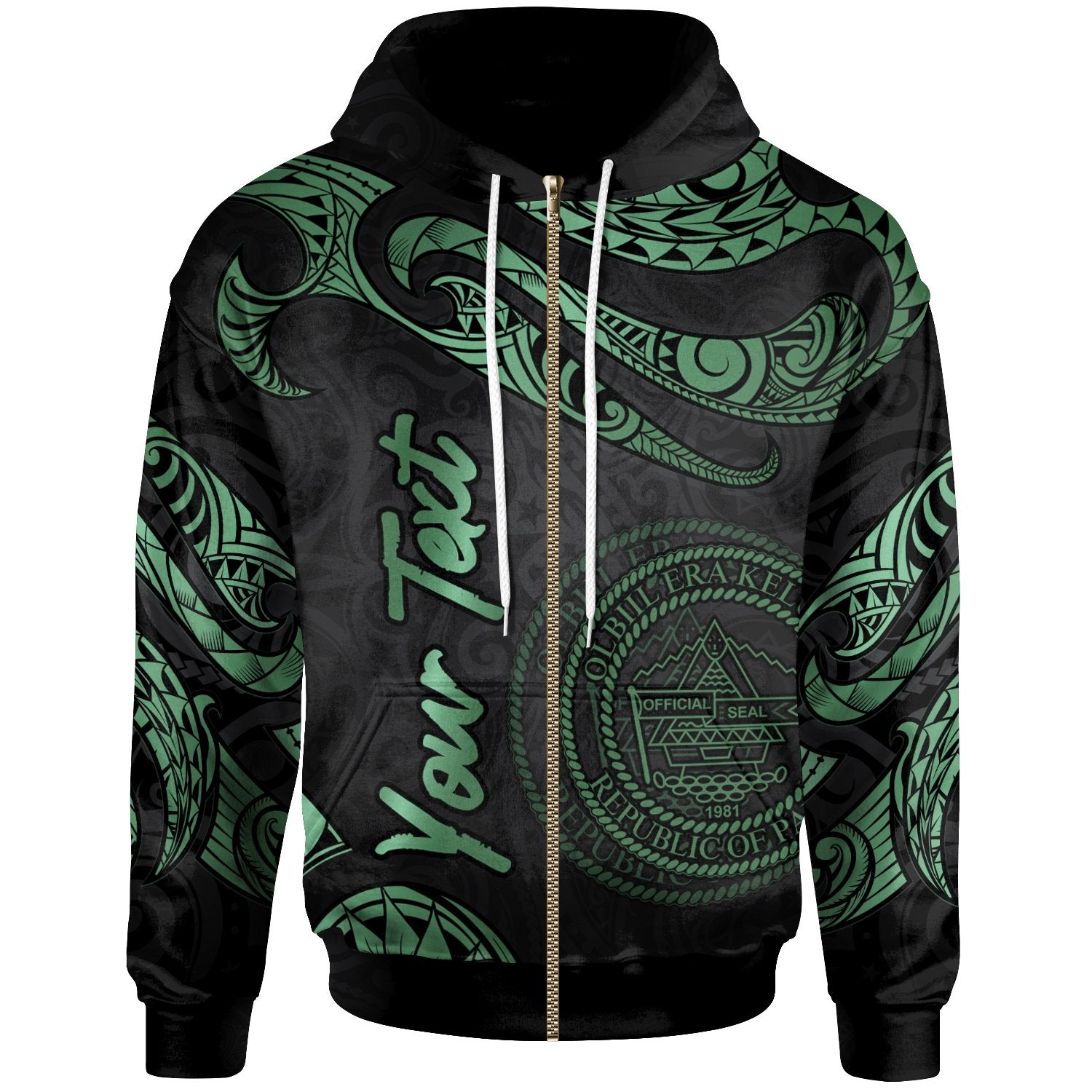 Palau Polynesian Custom Zip Hoodie Polynesian Tattoo Green Version Unisex Green - Polynesian Pride