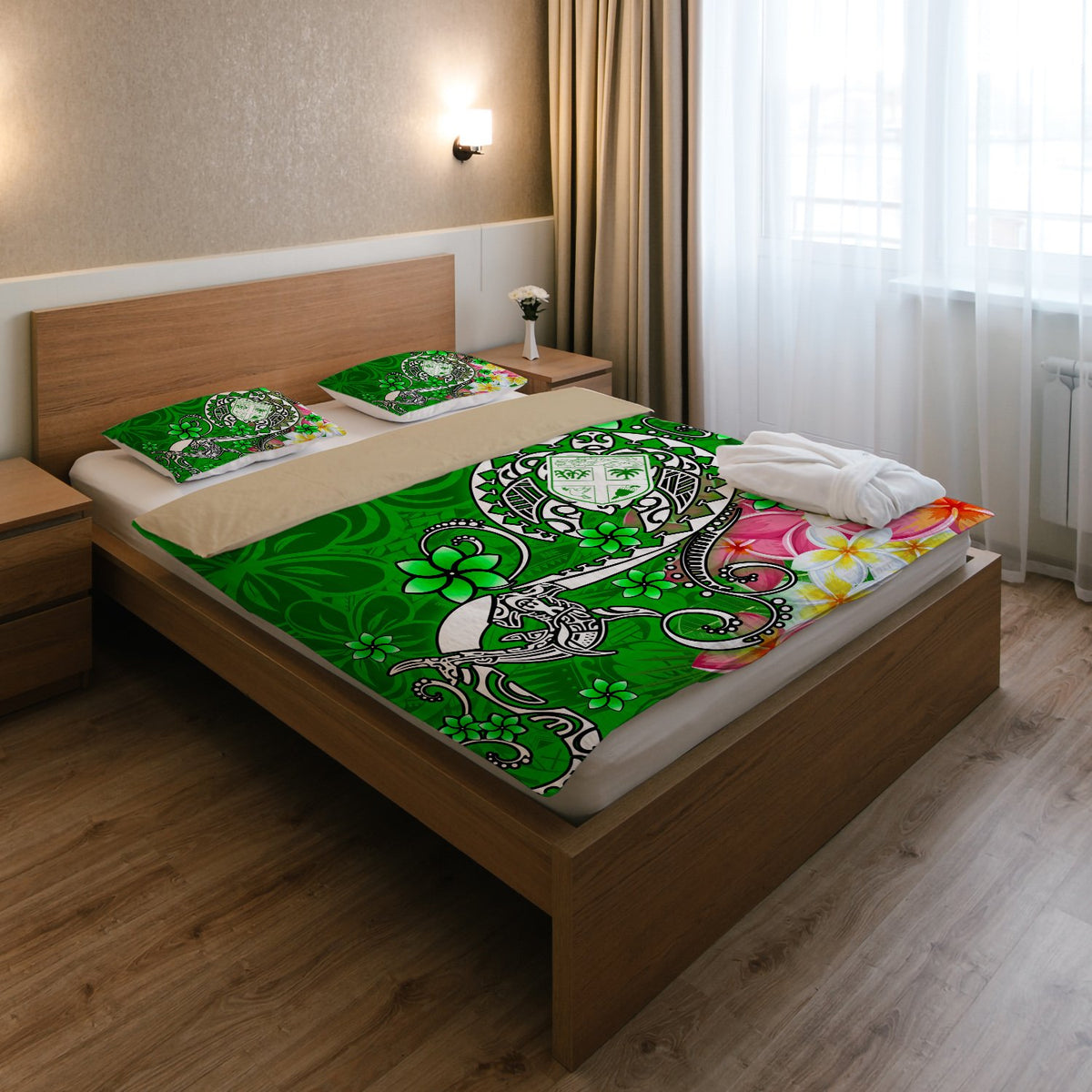 Fiji Bedding Set - Turtle Plumeria (Green) - Polynesian Pride
