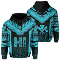 Hawaiian Kanaka Polynesian Zip up Hoodie Active Blue Unisex Blue - Polynesian Pride