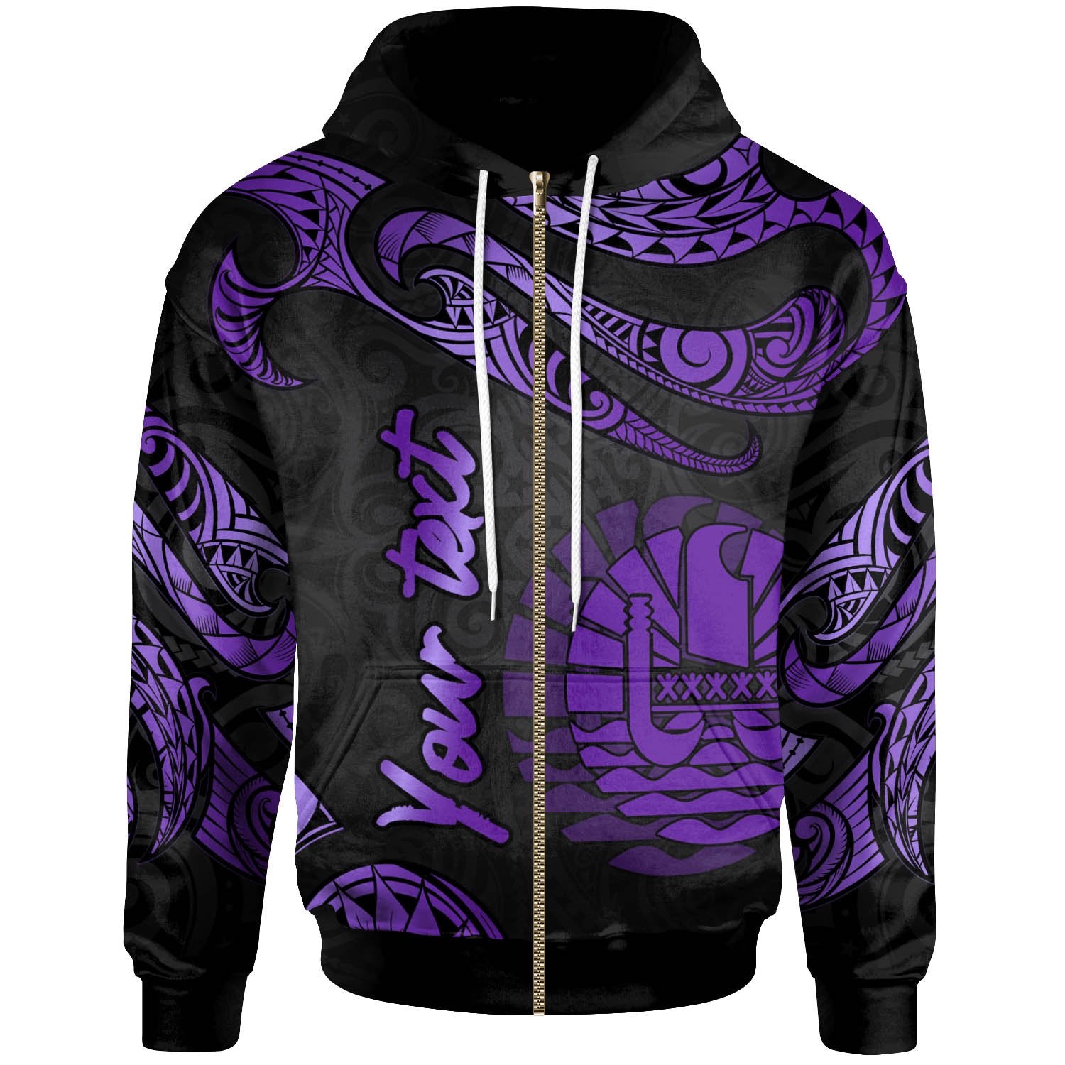 Tahiti Polynesian Custom Zip Hoodie Polynesian Tattoo Purple Version Unisex Purple - Polynesian Pride