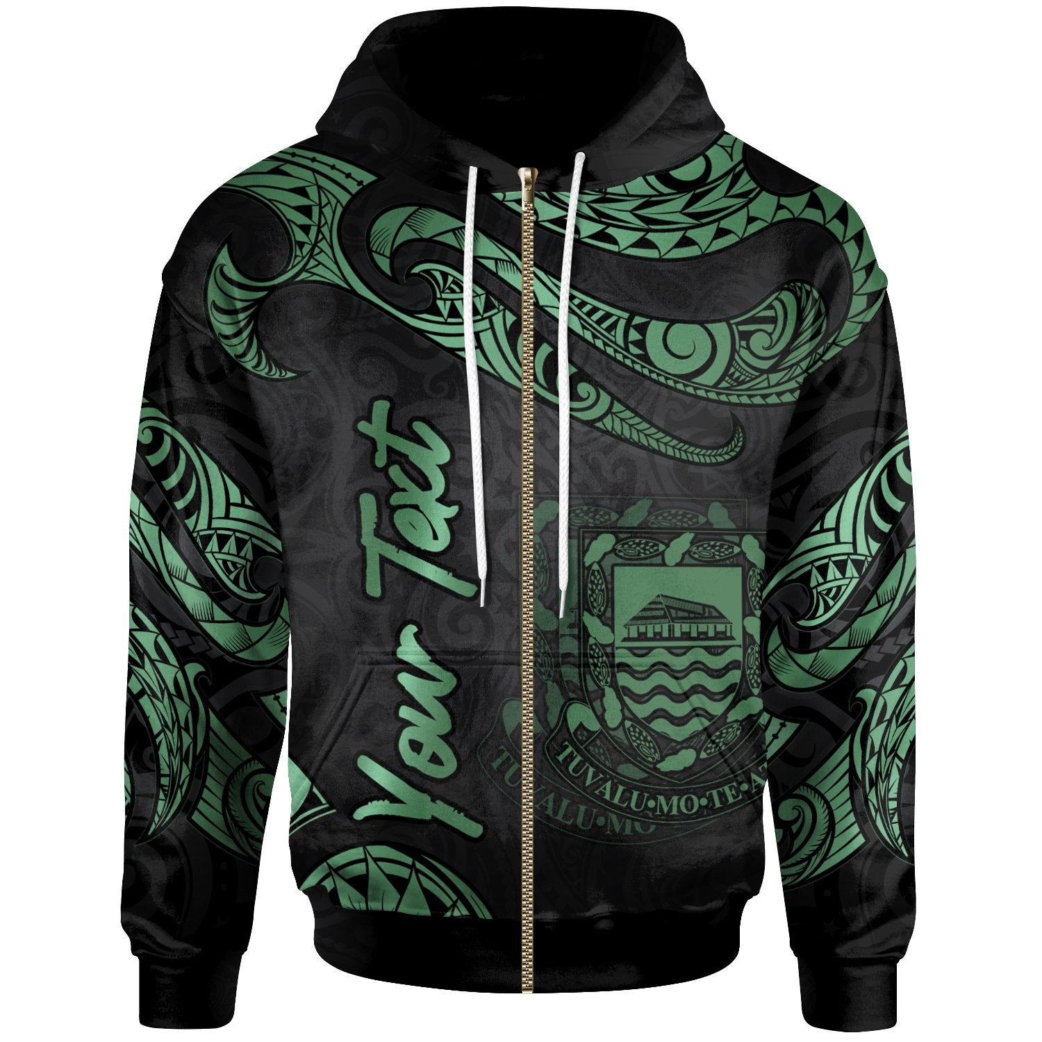 Tuvalu Polynesian Custom Zip Hoodie Polynesian Tattoo Green Version Unisex Green - Polynesian Pride