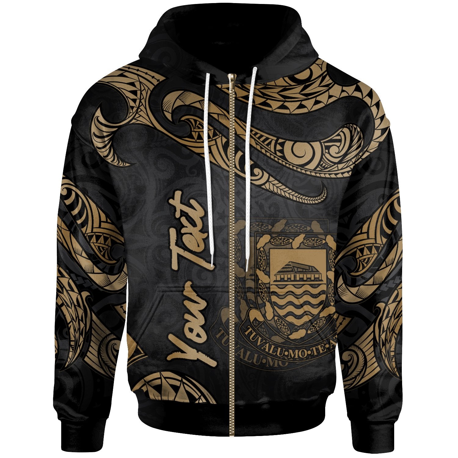 Tuvalu Polynesian Custom Zip Hoodie Polynesian Tattoo Gold Version Unisex Gold - Polynesian Pride