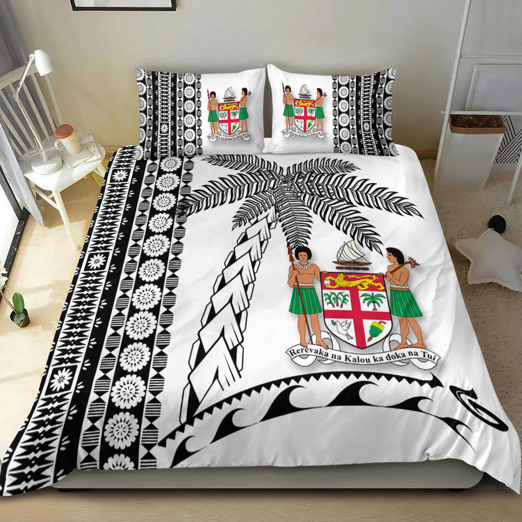 Fiji Bedding Set - Tapa Pattern With Coconut Tree White - LT12 - Polynesian Pride