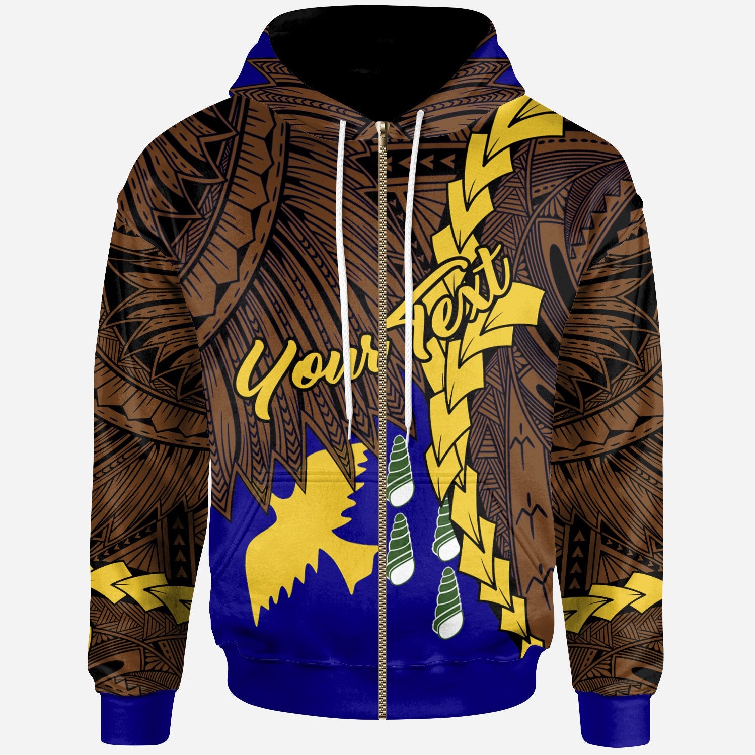 Papua New Guinea Manus Province Polynesian Custom Zip Hoodie Tribal Wave Tattoo Unisex Blue - Polynesian Pride