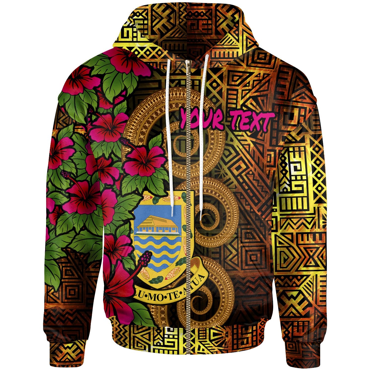 Tuvalu Polynesian Custom Zip up Hoodie Hibiscus Vintage Unisex Orange - Polynesian Pride