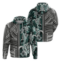Polynesian Zip up Hoodie Turtle With Ethnic Motives and Floral Elements LT20 Unisex Green - Polynesian Pride