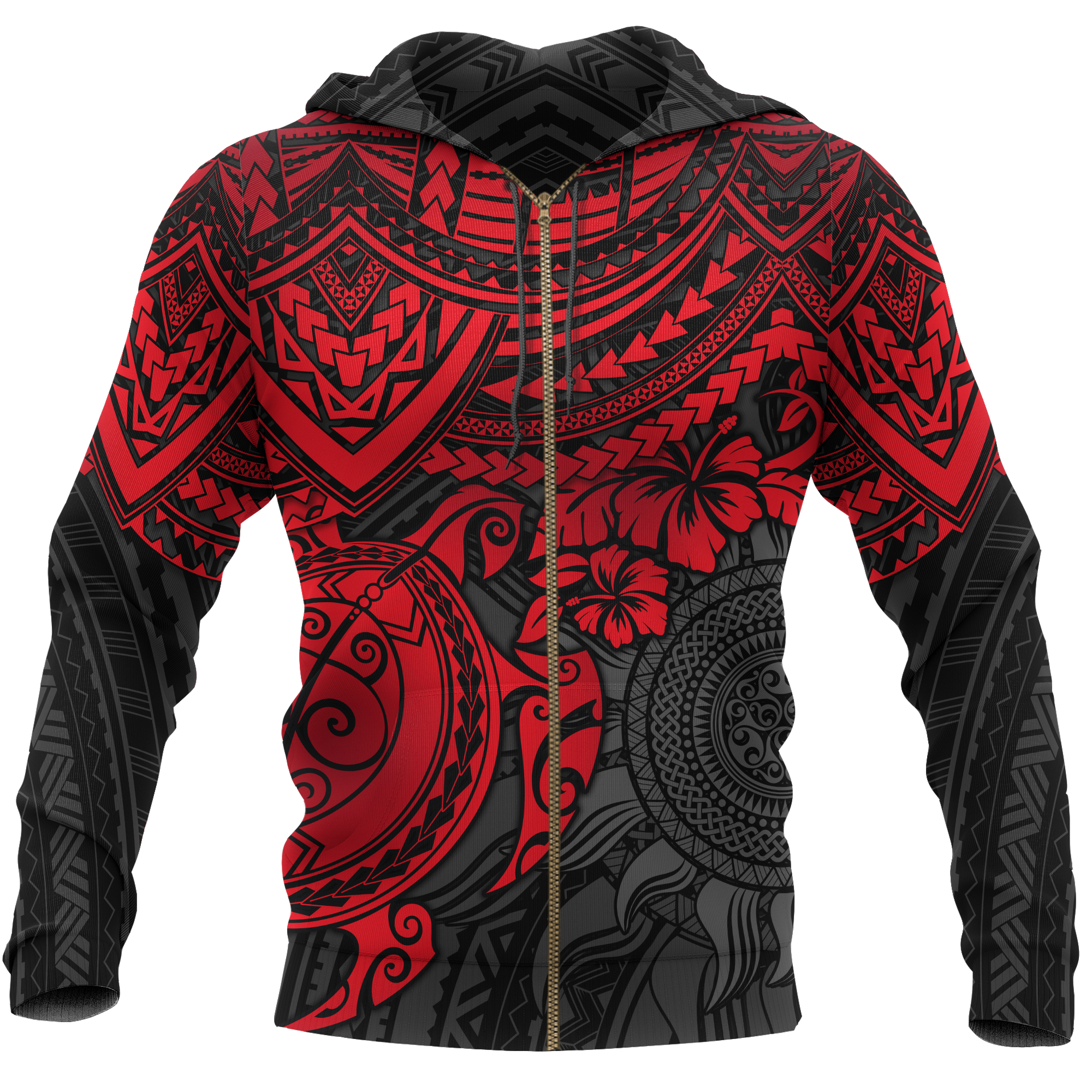 Polynesian Zip up Hoodie Polynesian Red Turtle Unisex Red - Polynesian Pride