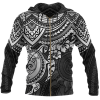 Polynesian Zip Hoodie Polynesian White Turtle Unisex White - Polynesian Pride