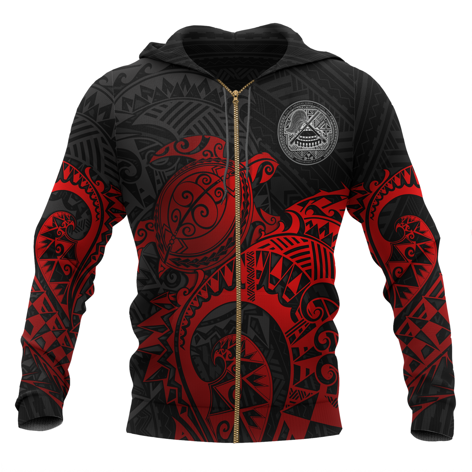American Samoa Polynesian Zip up Hoodie Polynesian Turtle (Full Red) Unisex Red - Polynesian Pride