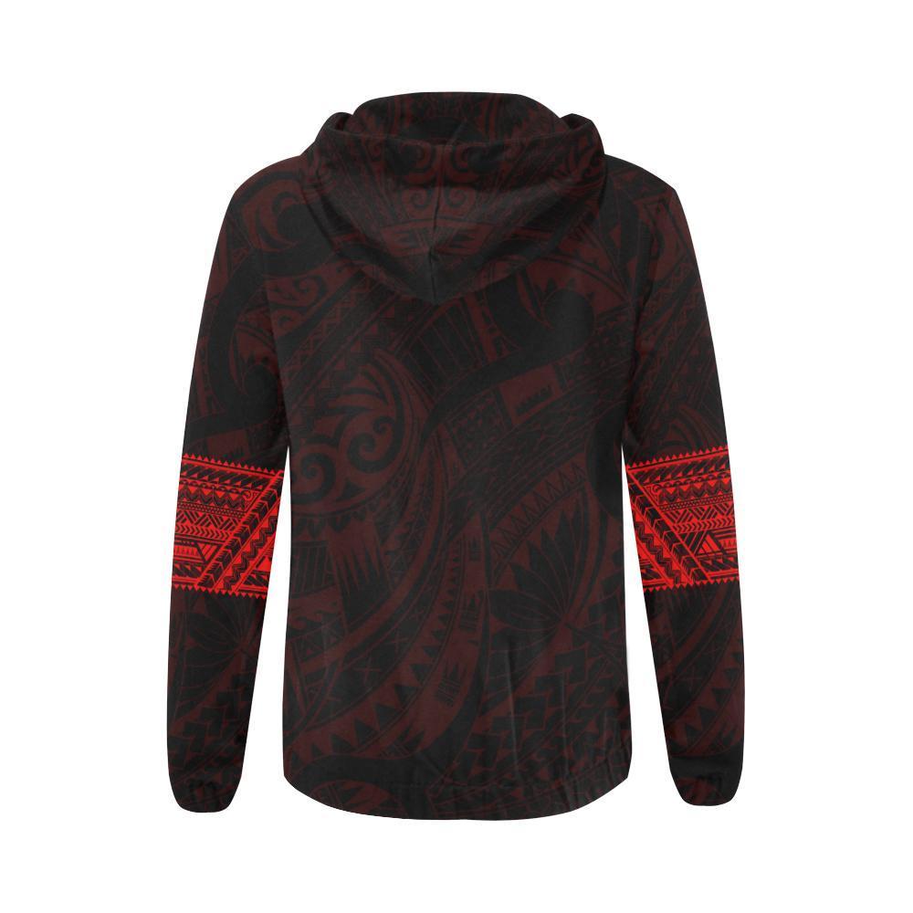 Aotearoa Maori Tattoo All Over Zip Hoodie Red - Polynesian Pride