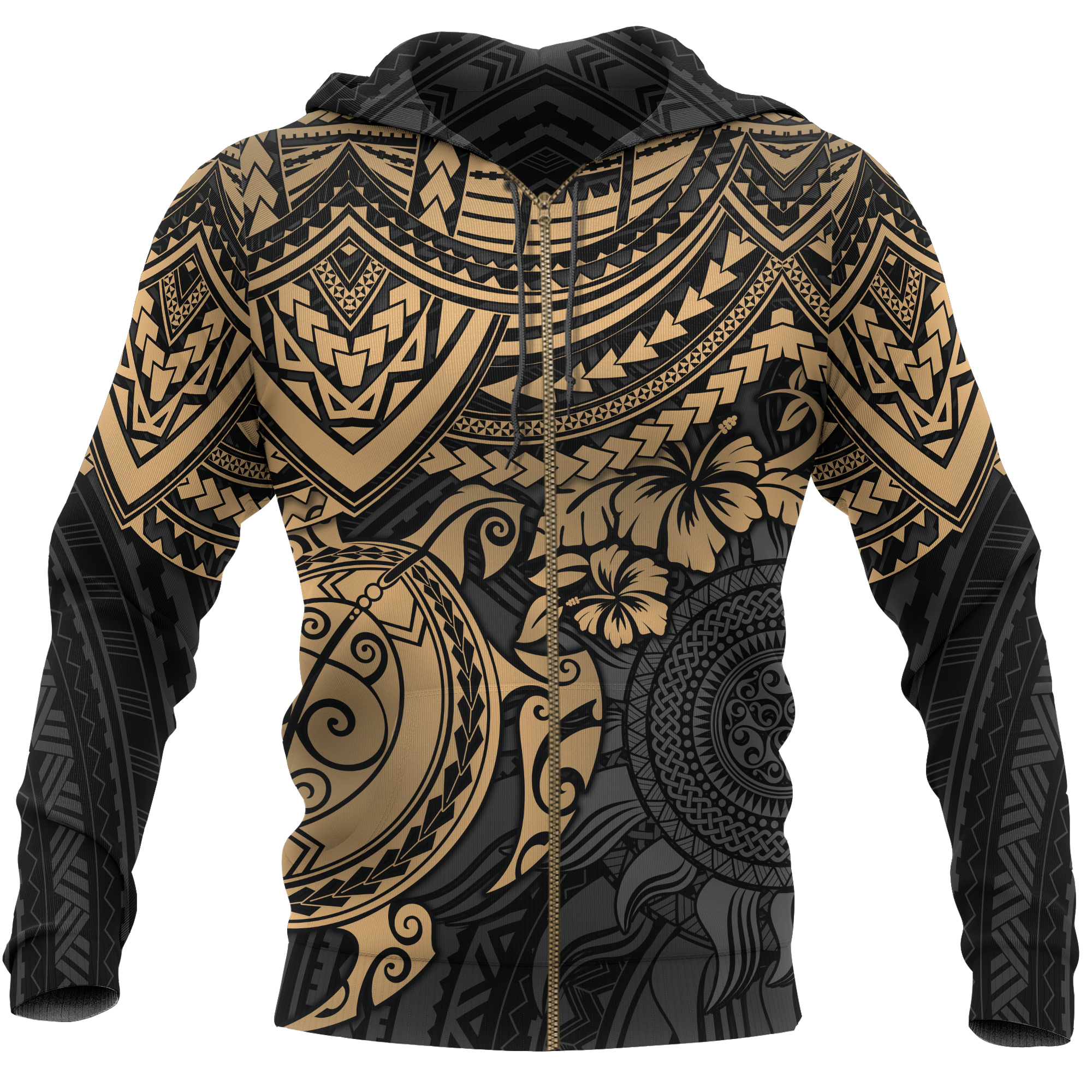 Polynesian Zip Hoodie Polynesian Golden Turtle Unisex Golden - Polynesian Pride