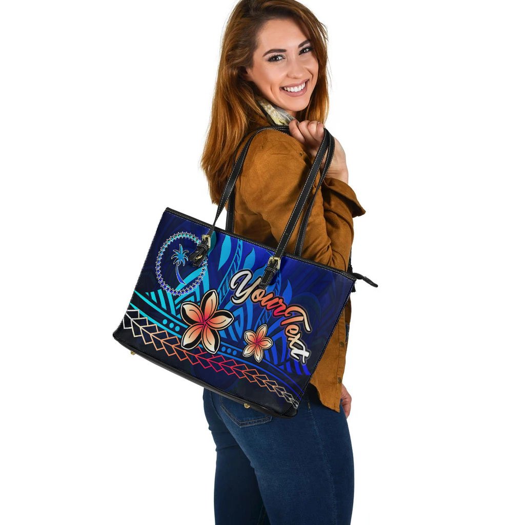 Chuuk Custom Personalised Large Leather Tote Bag - Vintage Tribal Mountain - Polynesian Pride