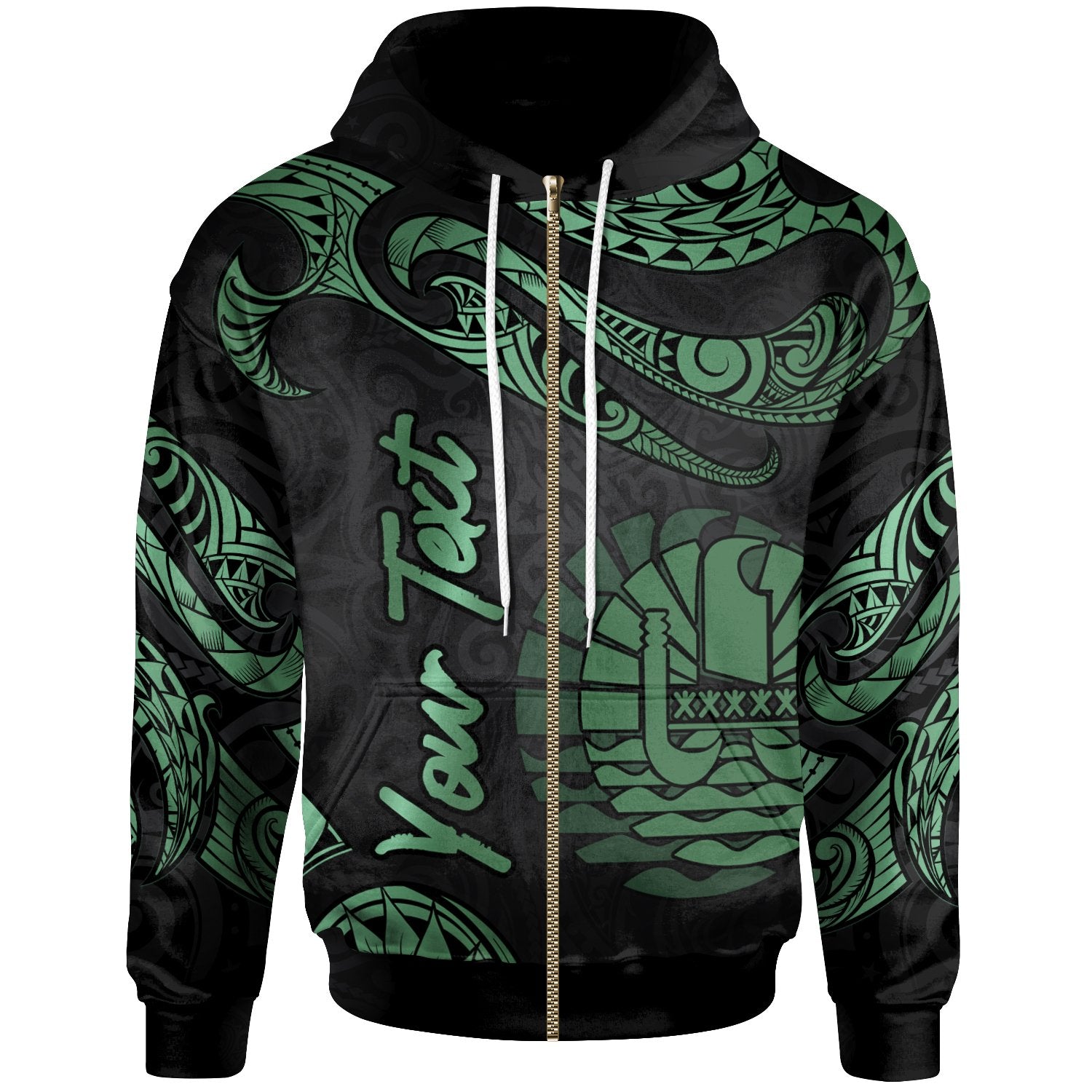 Tahiti Polynesian Custom Zip Hoodie Polynesian Tattoo Green Version Unisex Green - Polynesian Pride