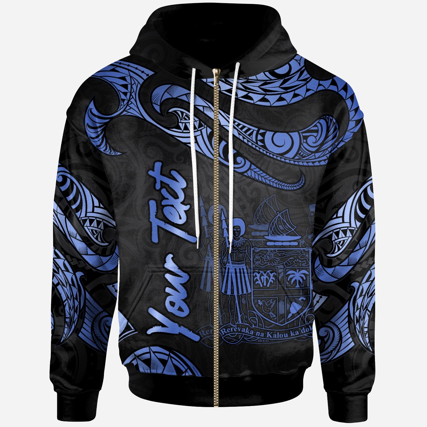 Fiji Polynesian Custom Zip Hoodie Polynesian Tattoo Blue Version Unisex Blue - Polynesian Pride