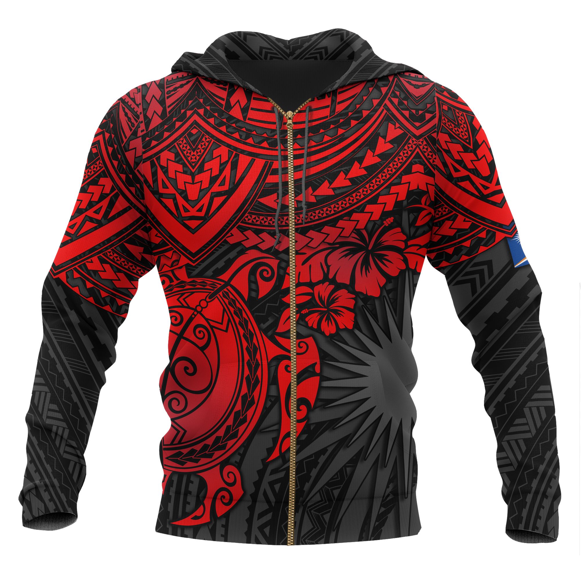 Marshall Islands Polynesian Zip up Hoodie Red Turtle Unisex Red - Polynesian Pride