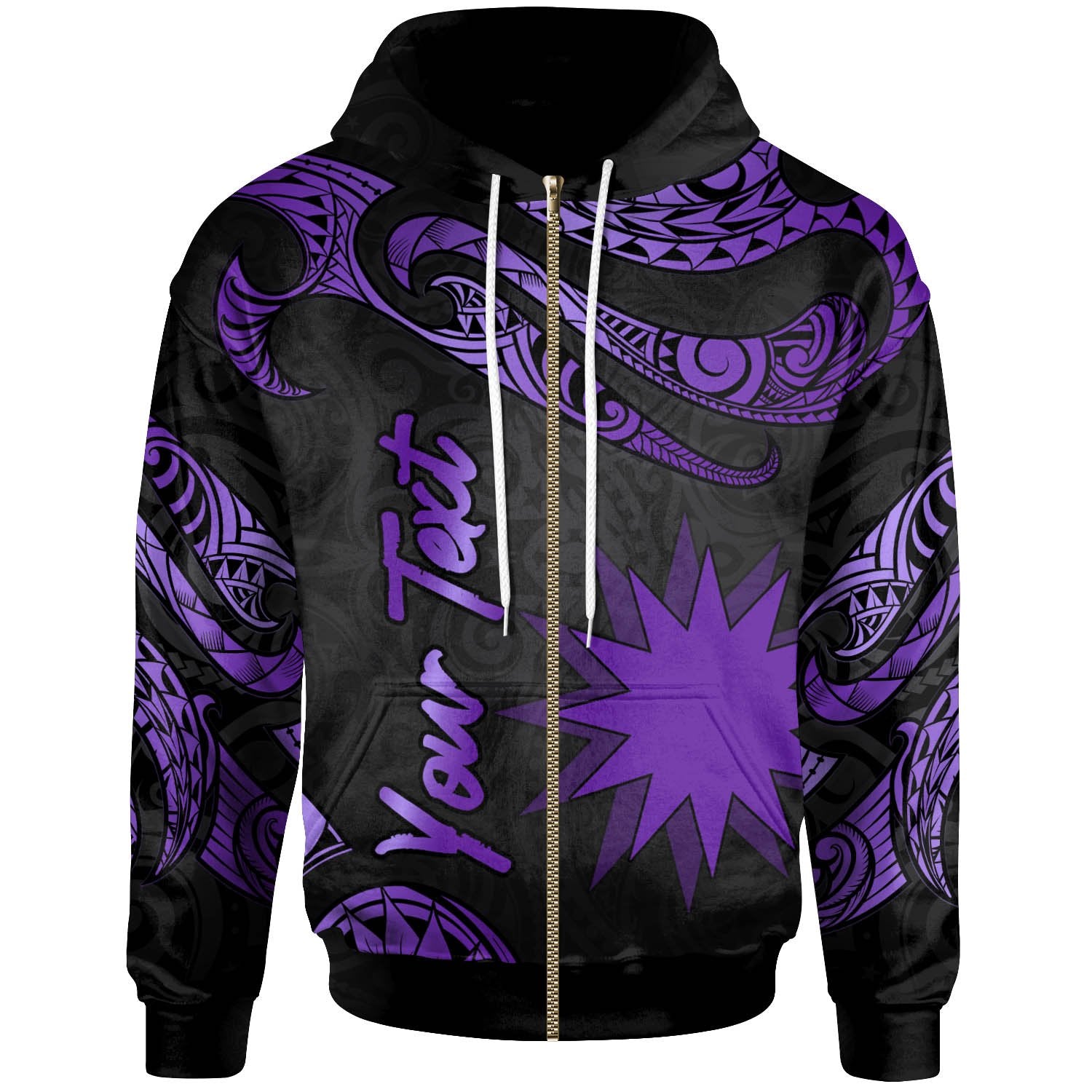 Nauru Polynesian Custom Zip Hoodie Polynesian Tattoo Purple Version Unisex Purple - Polynesian Pride