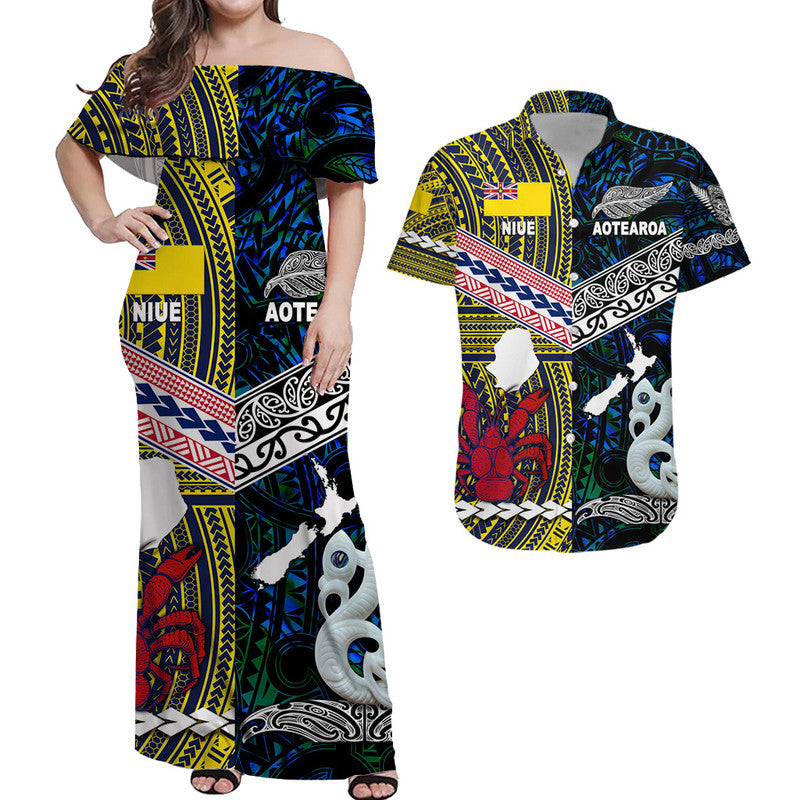 Polynesian Matching Hawaiian Shirt and Dress New Zealand Niue Together Blue LT8 Blue - Polynesian Pride