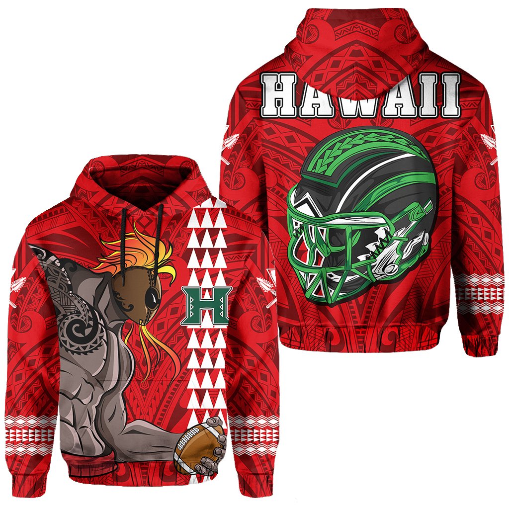 Polynesian Warrior Helmet Football Kanaka Kakau Hawaii Hoodie Red Unisex Red - Polynesian Pride