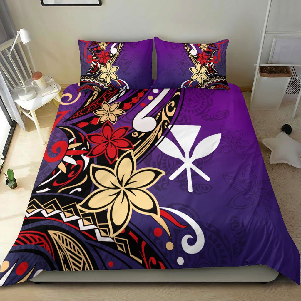 Hawaii Bedding Set - Tribal Flower With Special Turtles Purple Color - Polynesian Pride