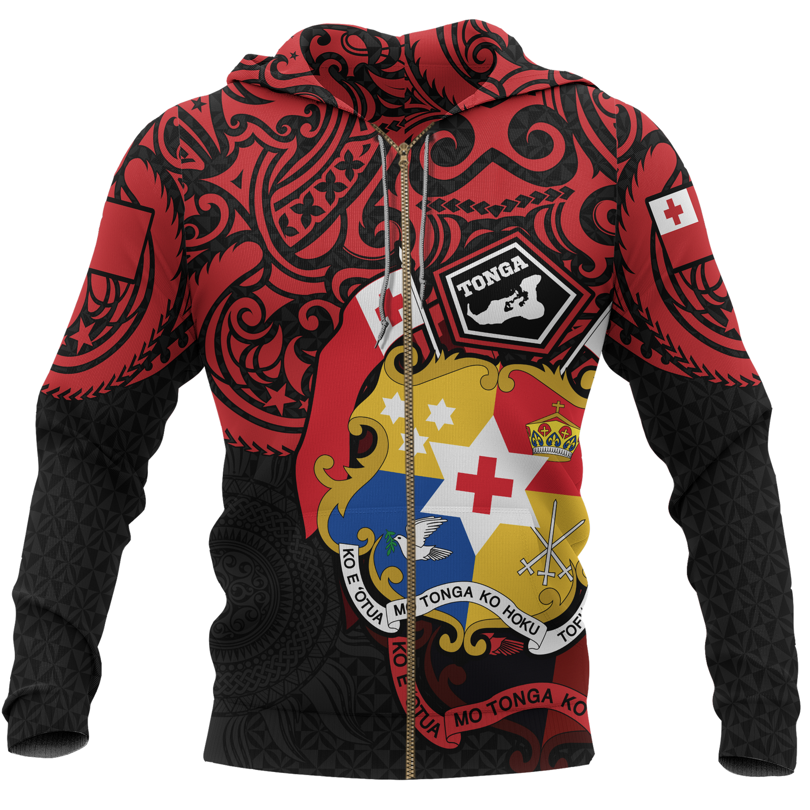 Tonga Zip up Hoodie Tongan Pride Unisex RED - Polynesian Pride