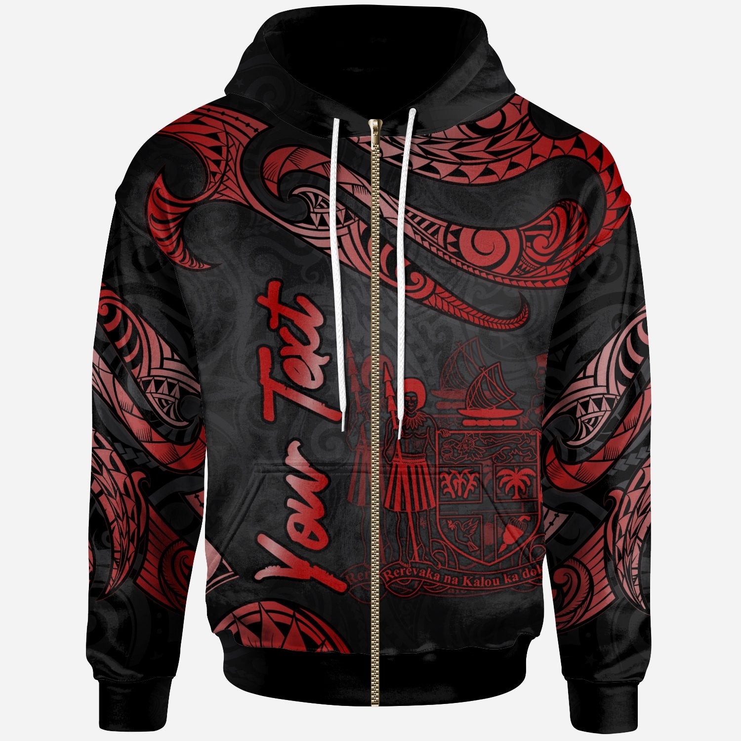 Fiji Polynesian Custom Zip Hoodie Polynesian Tattoo Red Version Unisex Red - Polynesian Pride