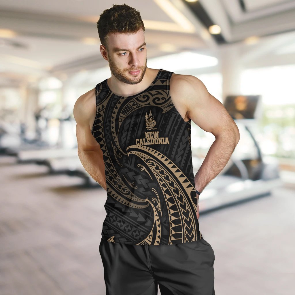 New Caledonia Polynesian Men's Tank Top - Gold Tribal Wave - Polynesian Pride