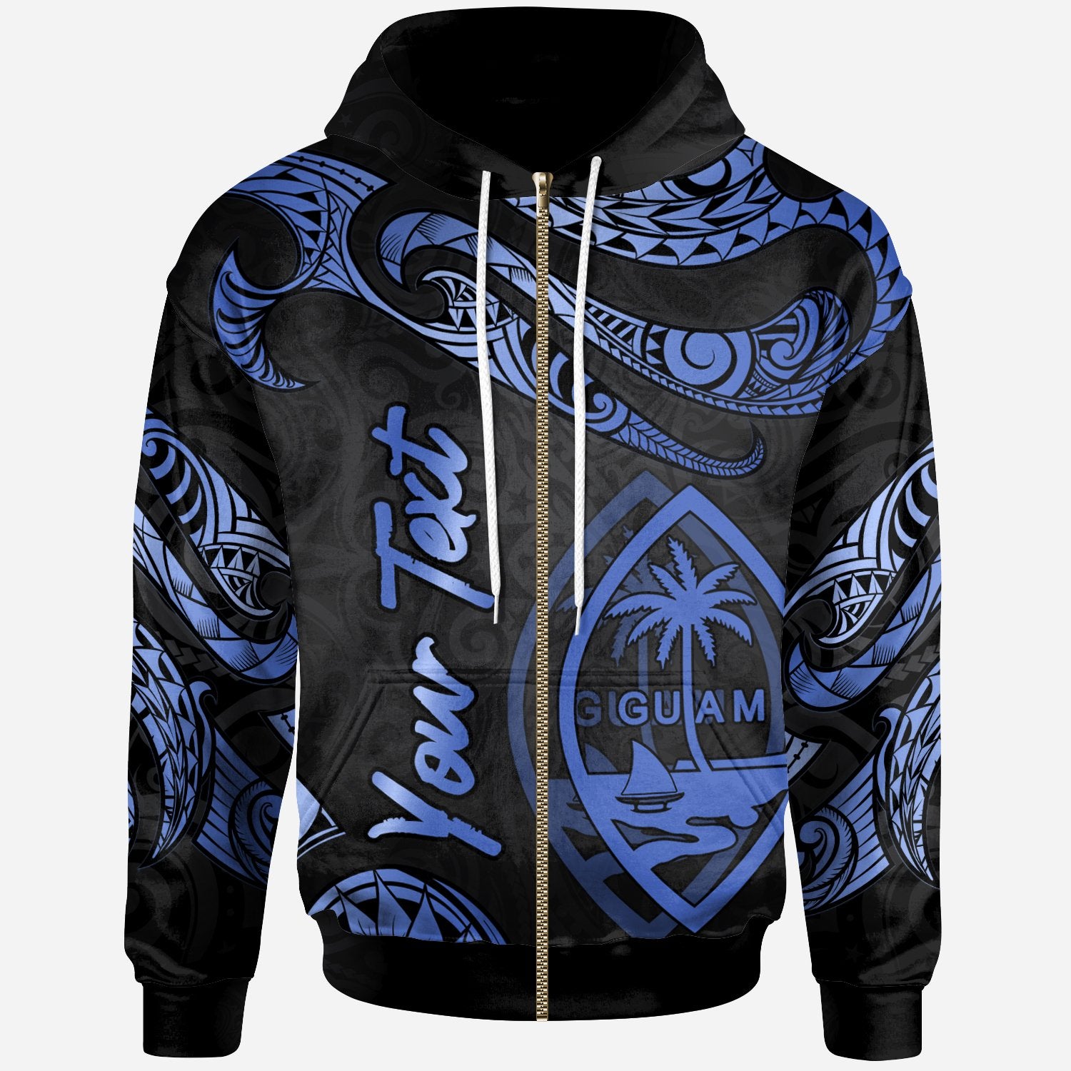 Guam Polynesian Custom Zip Hoodie Polynesian Tattoo Blue Version Unisex Blue - Polynesian Pride