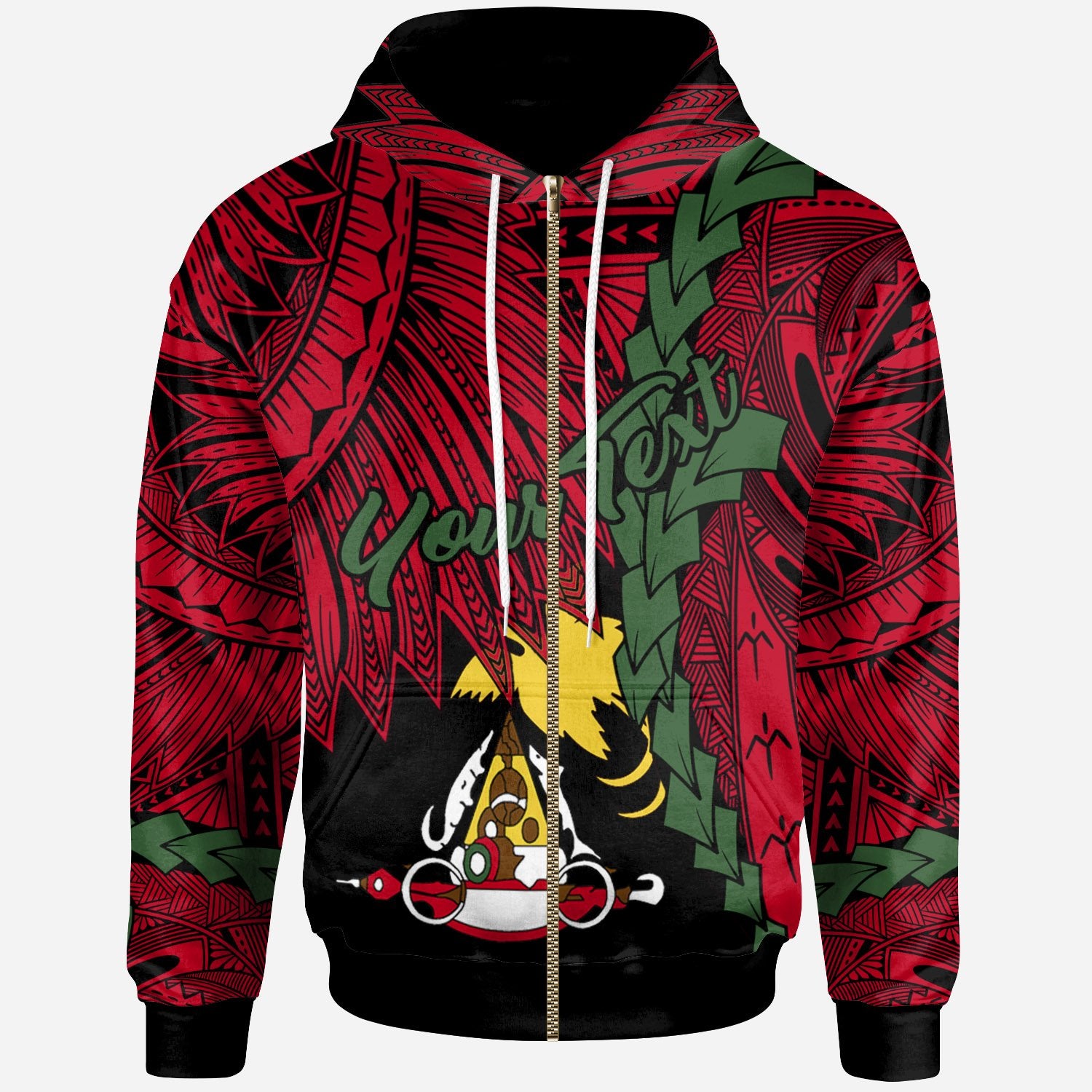 Papua New Guinea East Sepik Province Polynesian Custom Zip Hoodie Tribal Wave Tattoo Unisex Red - Polynesian Pride