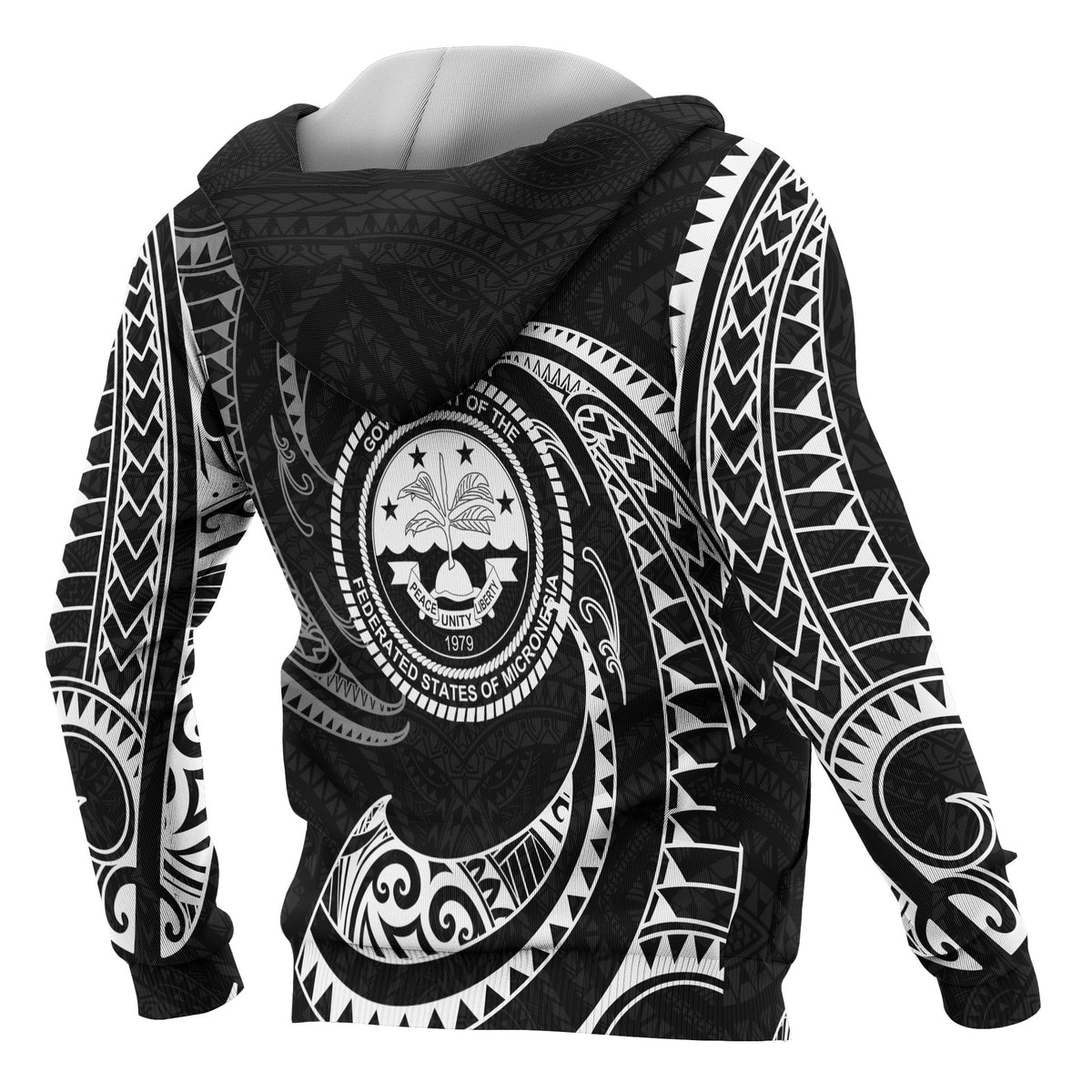Federated States of Micronesia All Over Zip up Hoodie White Tribal Wave - Polynesian Pride
