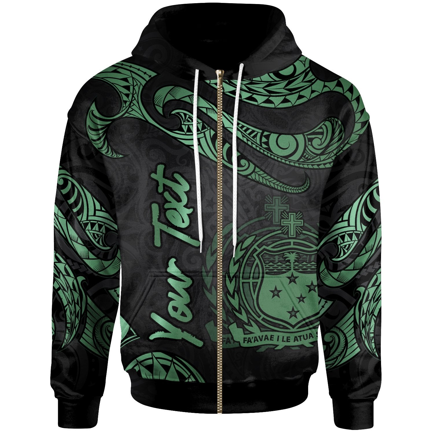 Samoa Polynesian Custom Zip Hoodie Polynesian Tattoo Green Version Unisex Green - Polynesian Pride