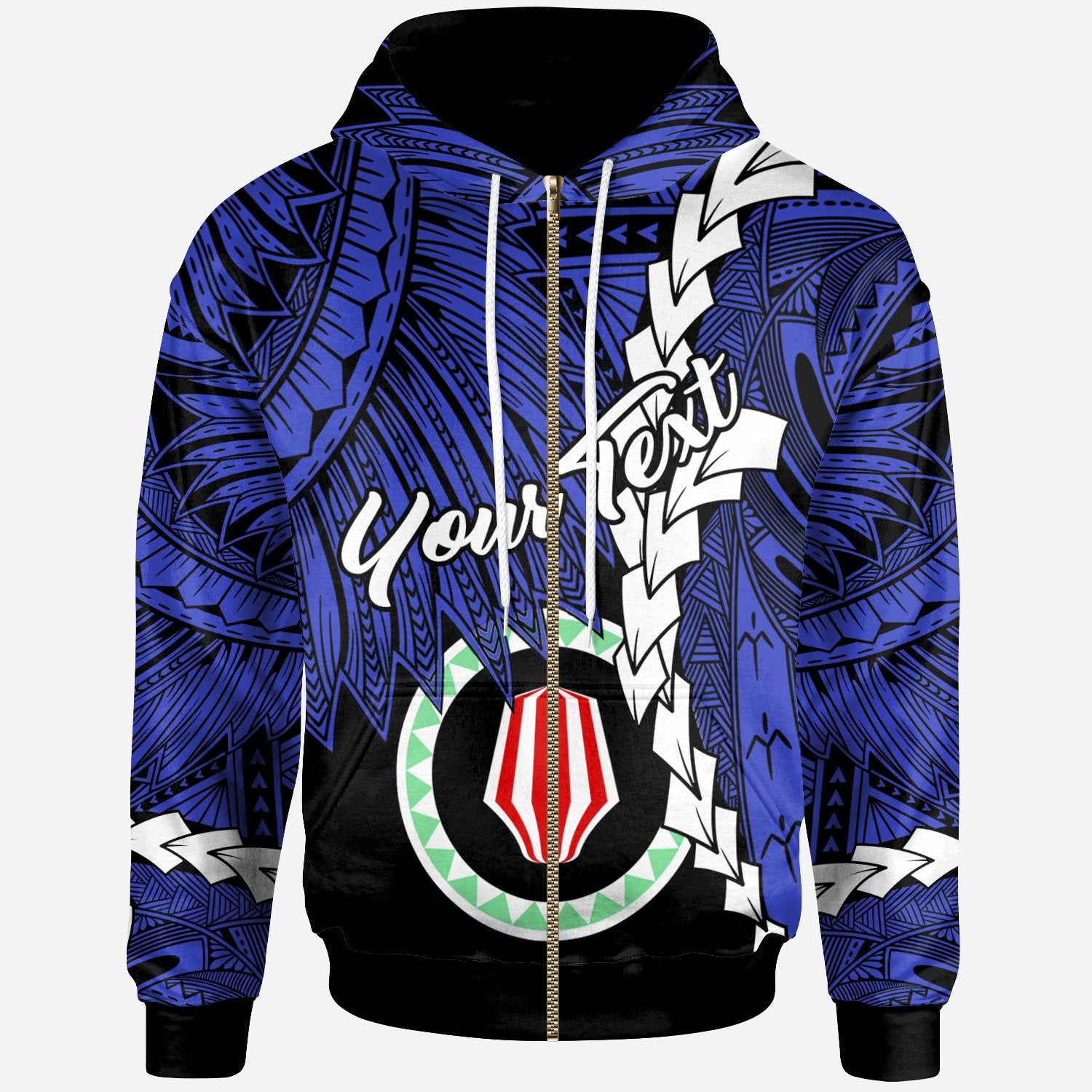 Papua New Guinea Autonomous Region of Bougainville Province Polynesian Custom Zip Hoodie Tribal Wave Tattoo Unisex Blue - Polynesian Pride