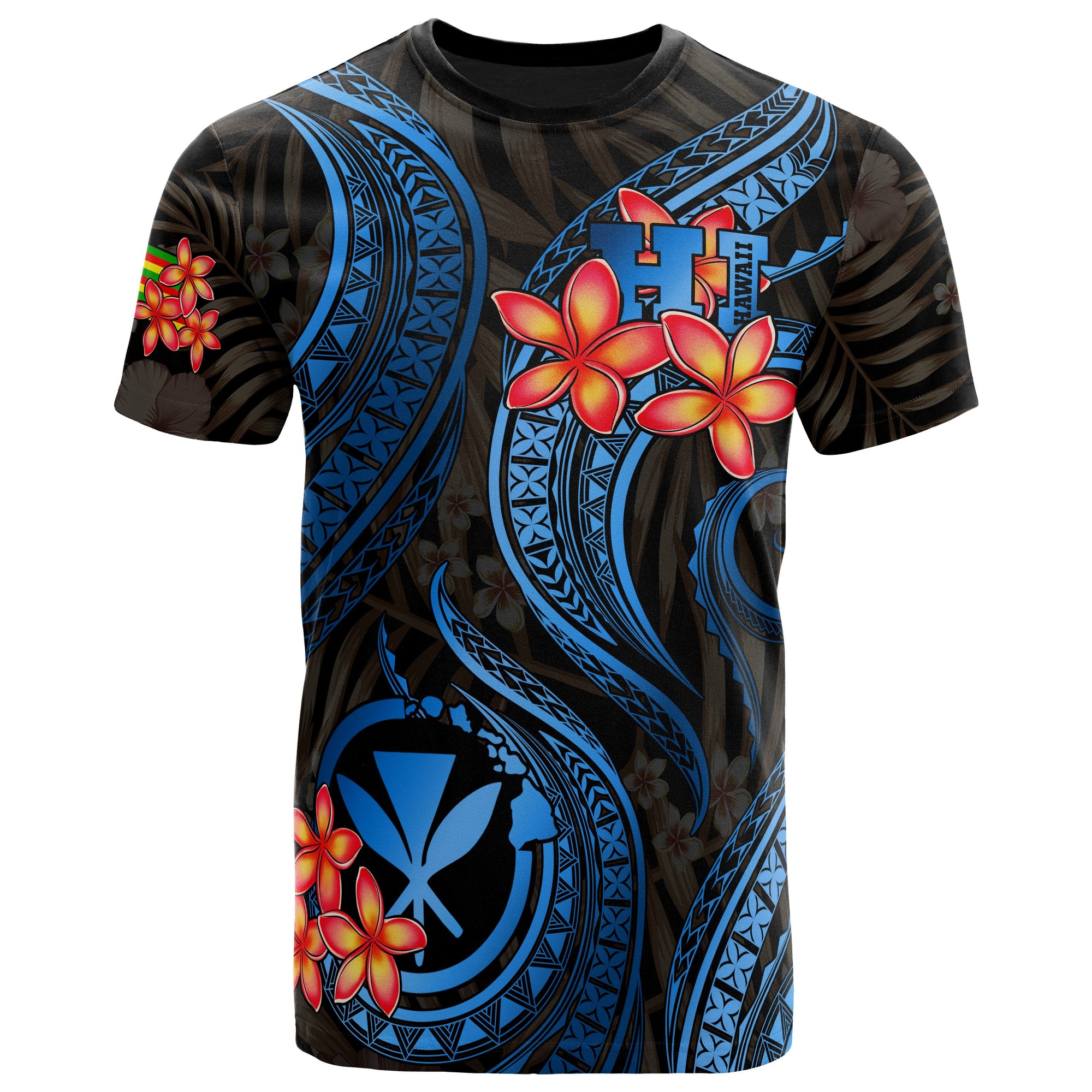 Polynesian Hawaii T Shirt Blue Plumeria Unisex Blue - Polynesian Pride