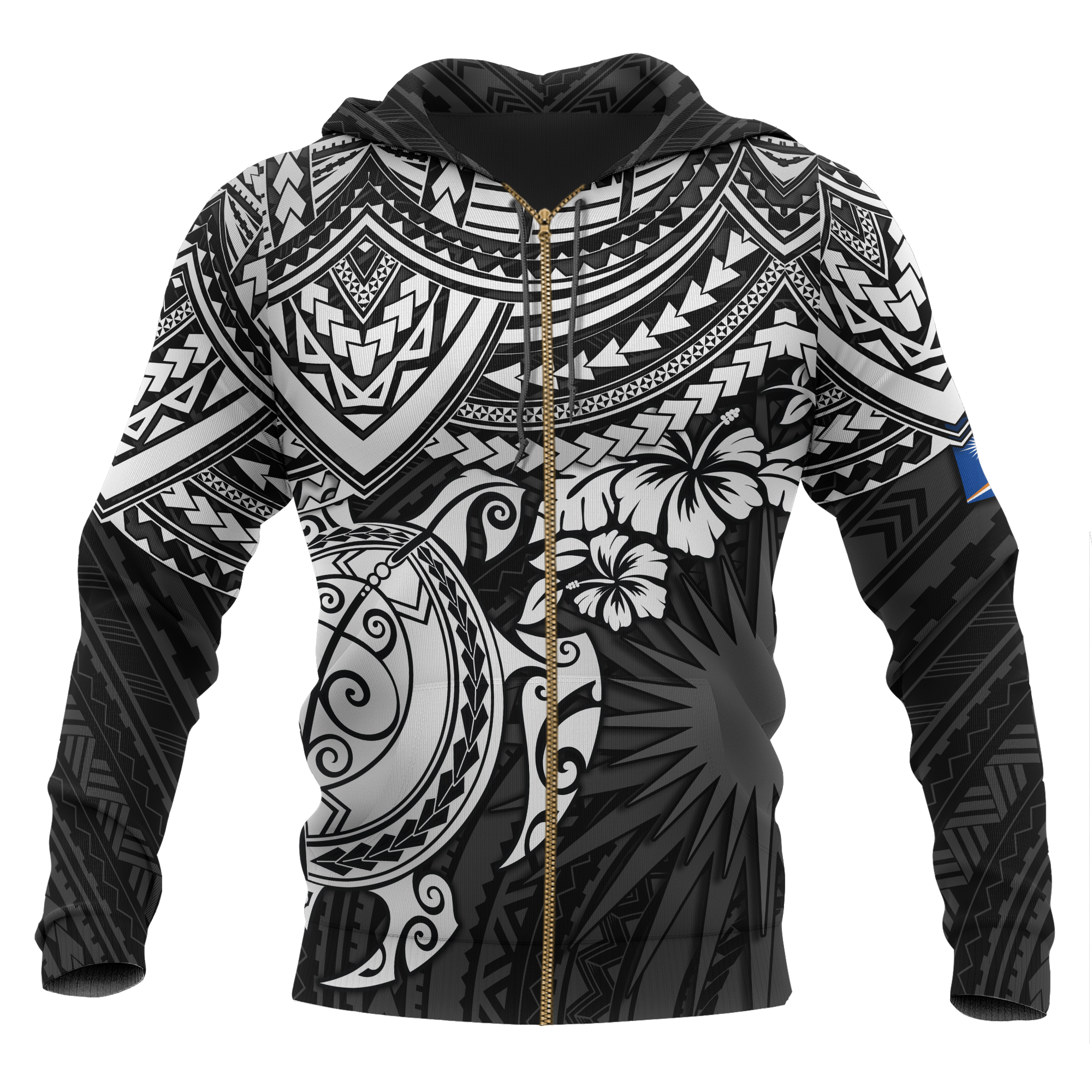 Marshall Islands Polynesian Zip up Hoodie White Turtle Unisex White - Polynesian Pride