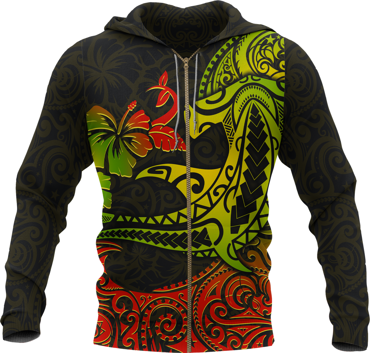 Hawaii Zip up Hoodie Polynesian Hammerhead Shark Unisex BLACK - Polynesian Pride