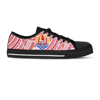 French Polynesia Tahiti Canvas Shoe - Coat of Arms on Polynesian Pattern A0 - Polynesian Pride