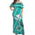 Hawaii Off Shoulder Long Dress Kakau Tribal Turquoise Batik Floral Ver.01 LT13 Women Turquoise - Polynesian Pride