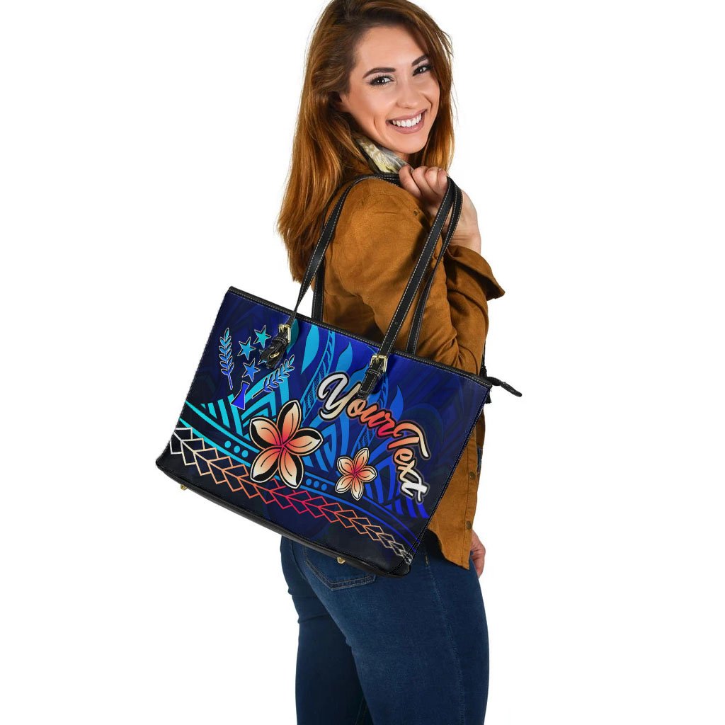 Kosrae Custom Personalised Large Leather Tote Bag - Vintage Tribal Mountain - Polynesian Pride