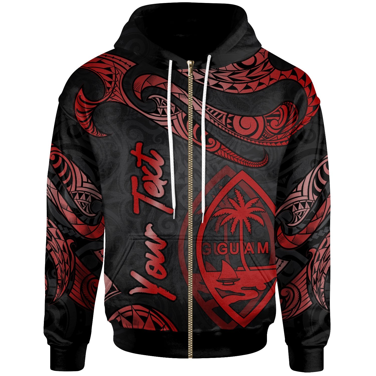 Guam Polynesian Custom Zip Hoodie Polynesian Tattoo Red Version Unisex Red - Polynesian Pride