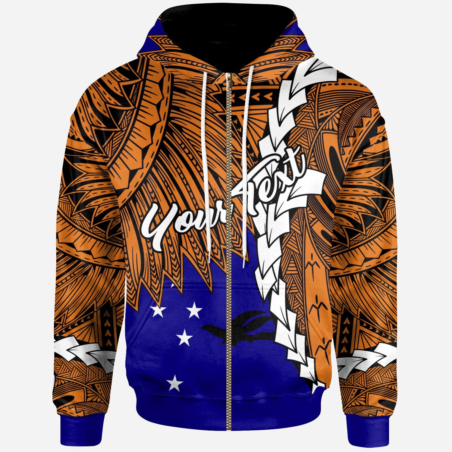 Papua New Guinea New Ireland Province Polynesian Custom Zip Hoodie Tribal Wave Tattoo Unisex Blue - Polynesian Pride