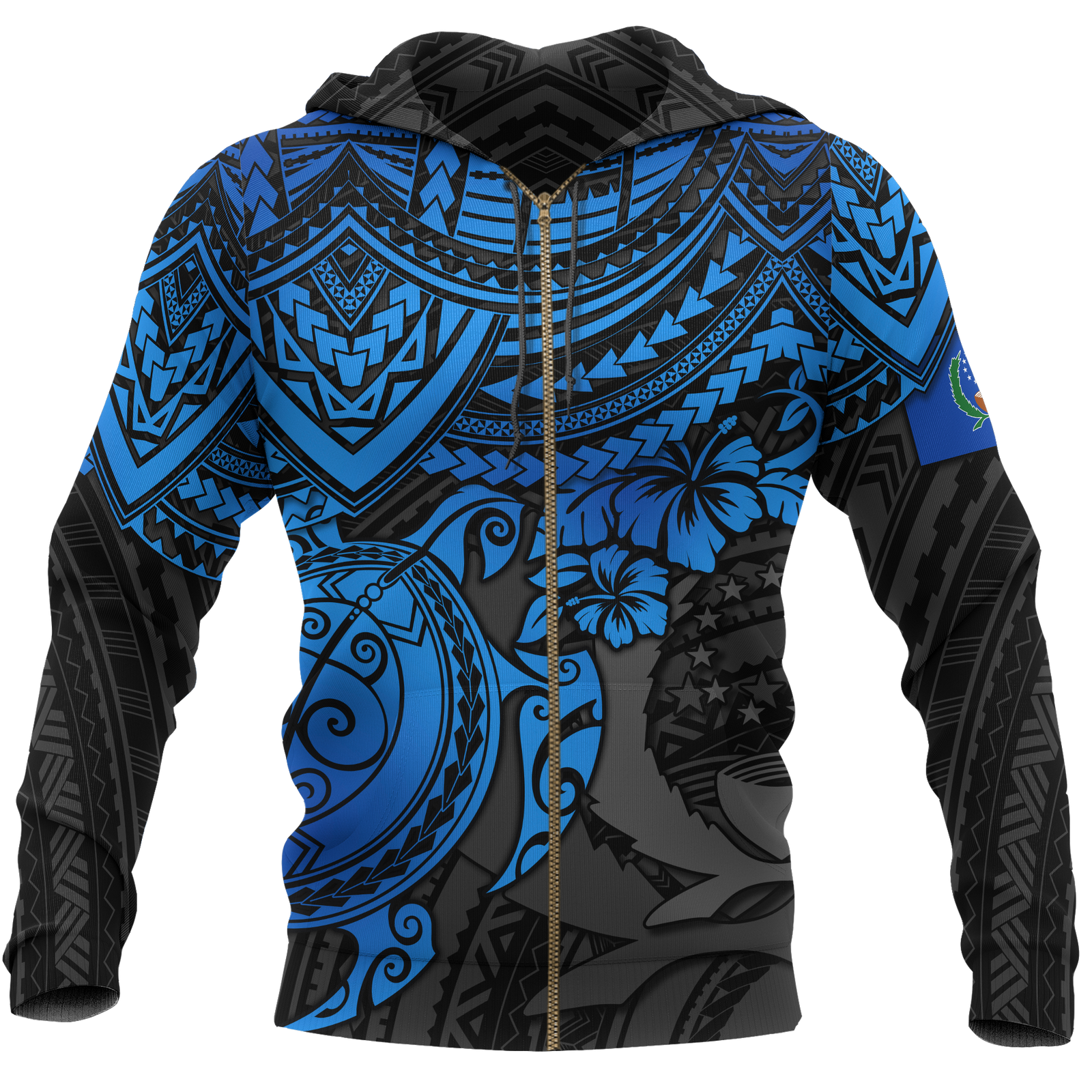 Pohnpei Polynesian Zip Hoodie Polynesian Blue Turtle Unisex Blue - Polynesian Pride
