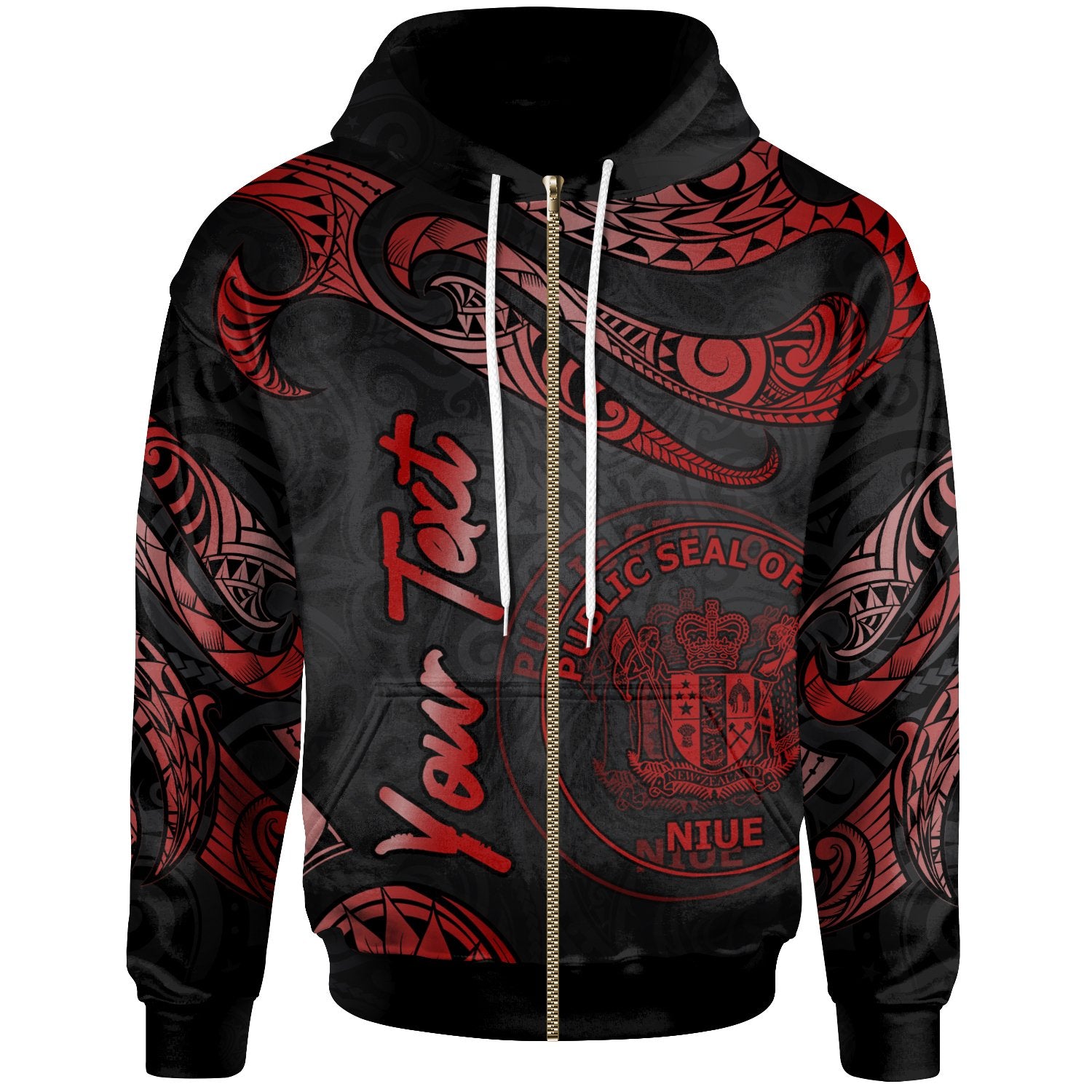 Niue Polynesian Custom Zip Hoodie Polynesian Tattoo Red Version Unisex Red - Polynesian Pride