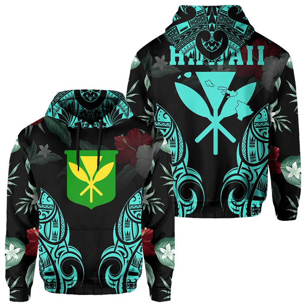 Polynesian Tropic Kanaka Maoli Hibiscus Hawaii Hoodie Turquoise Unisex Turquoise - Polynesian Pride