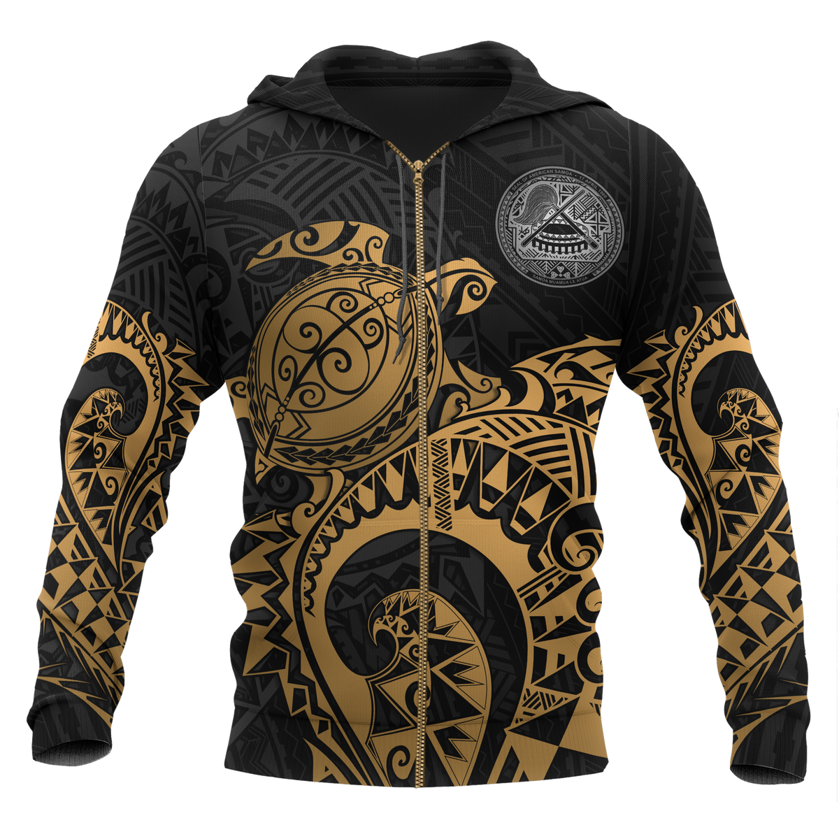 American Samoa Polynesian Zip up Hoodie Polynesian Turtle (Golden) Unisex Golden - Polynesian Pride
