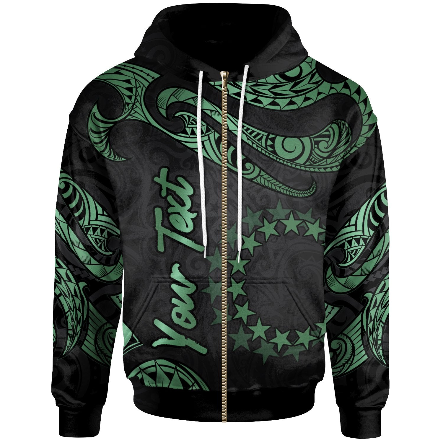 Cook Islands Polynesian Custom Zip Hoodie Polynesian Tattoo Green Version Unisex Green - Polynesian Pride